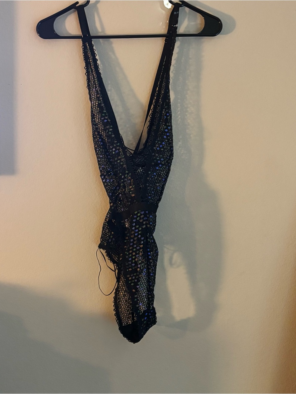 NWT Savage X Fenty Rihanna Black Metallic Lace-Up Teddy Large - Picture 3 of 12